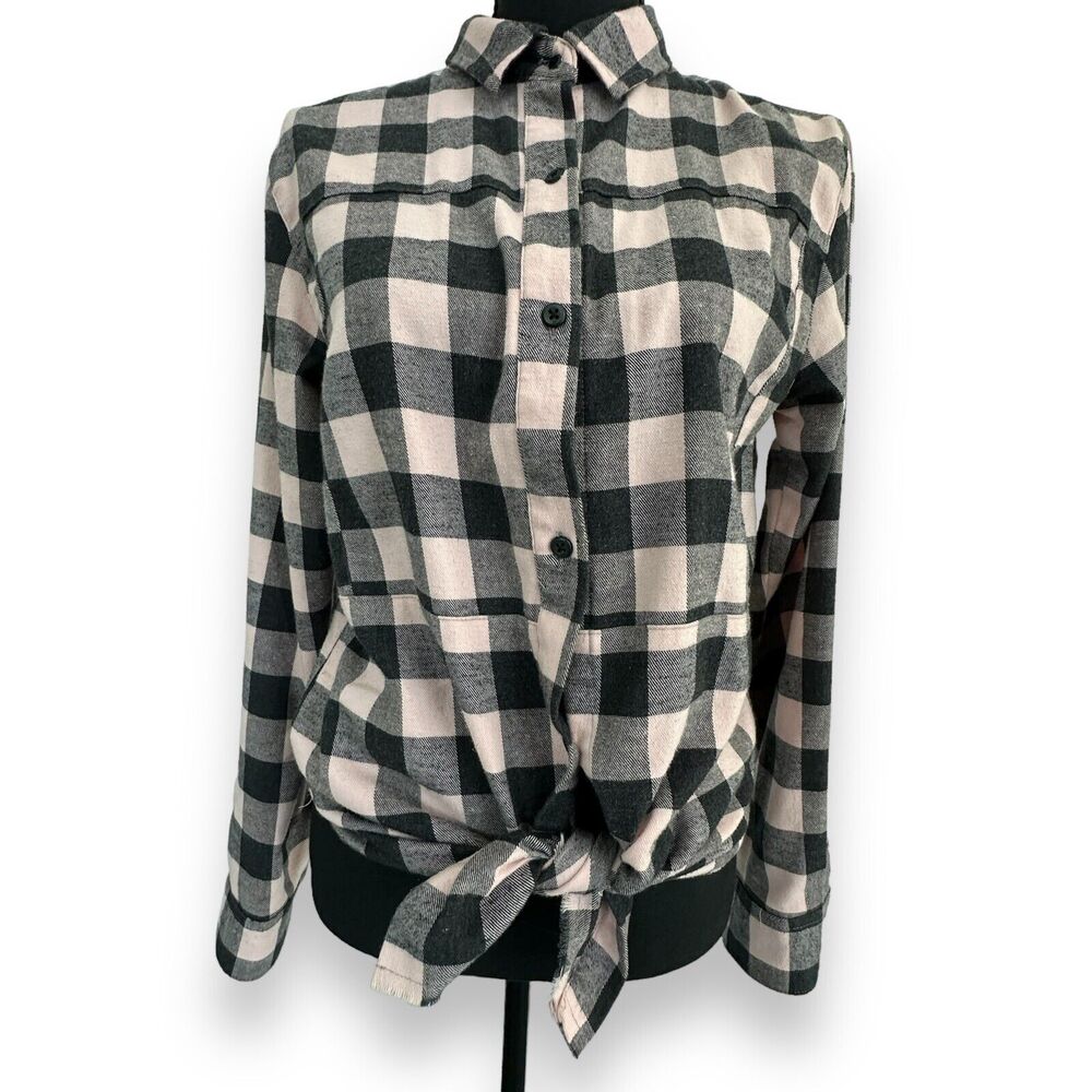 Hurley Buffalo Check Women's Button Up Flannel Plaid‎ Shirt PInk Black Sz Medium